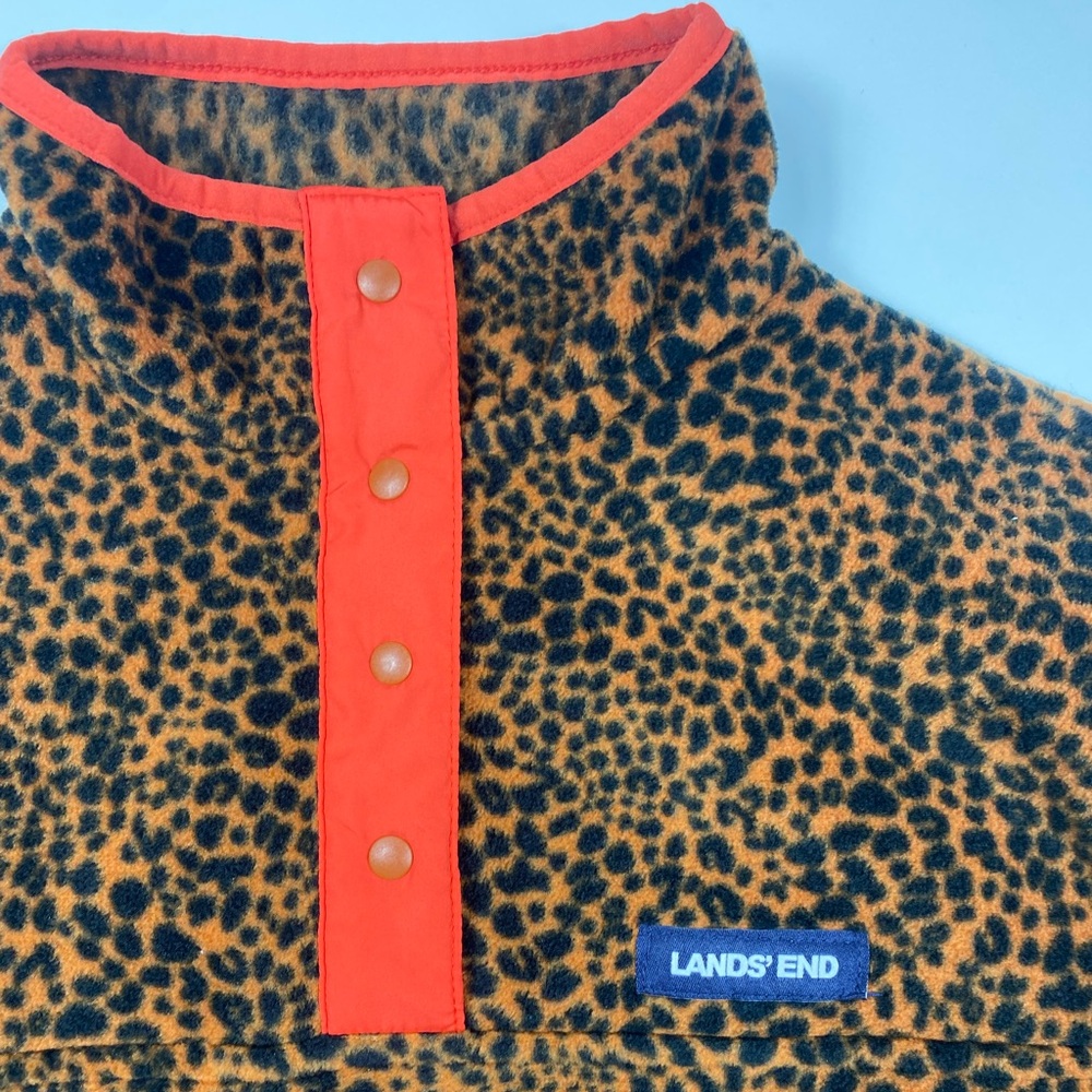 Lands' End Leopard Print Quarter Snap Fleece Pullover Women’s Small